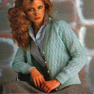 Vintage Womens Cardigan Knitting Pattern PDF Ladies Lacy V Neck Jacket ...