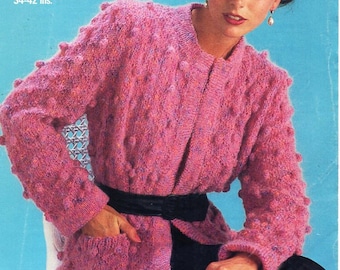 vintagewomens mohair jacket knitting pattern pdf ladies bobble stitch rdge to edge mohair cardigan 34-42" Mohair 10ply pdf Instant Download