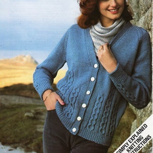 Vintage Cable Cardigan Knitting Pattern Pdf Ladies V Neck - Etsy