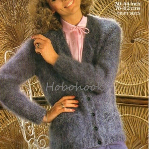 womens knitting pattern pdf ladies mohair cardigan v neck pockets  30-44 inches 10 Ply mohair Ladies Knitting Pattern - PDF instant download