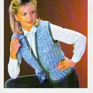 Womens Waistcoat Womens Knitting pattern PDF Download ladies Waistcoat Sleeveiess cardigan Tie front Ribbed 32-40&quot; DK Light Worsted 8 Ply