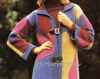 Vintage Patchwork Knit Coat Pattern, 1970s Retro Style (PDF Download)