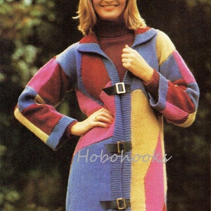 Vintage womens patchwork coat knitting pattern PDF ladies knitted coat 1970s retro coat 83-93 cm aran worsted 10ply PDF instant download