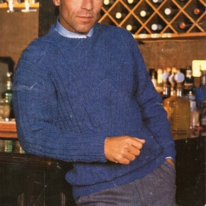 mens cable sweater knitting pattern pdf mens crew neck jumper pullover 34-42&quot; DK light worsted 8ply pdf instant download