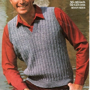 vintage mens slipover knitting pattern pdf mens pullover v neck 36-48" 4ply fingering / DK light worsted 8ply pdf instant download