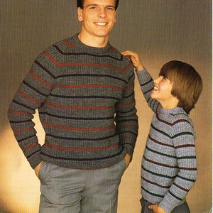 mens rib sweater knitting pattern pdf boys ribbed jumper round neck 28-44&quot; DK light worsted 8ply pdf instant download