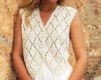 womens 4ply crochet waistcoat crochet pattern PDF ladies lacy crochet top vest 30-40" cotton 4ply pdf instant download