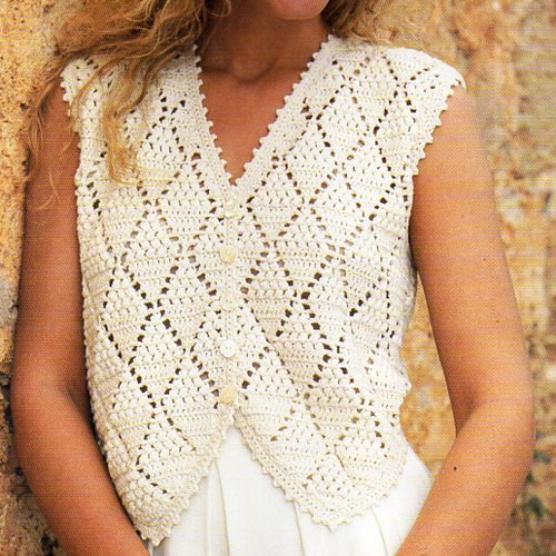 Womens 4ply Crochet Waistcoat Crochet Pattern PDF Ladies Lacy | Etsy