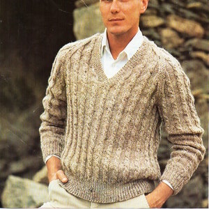 Mens Cable Sweater Knitting Pattern Pdf Download V Neck Cable - Etsy
