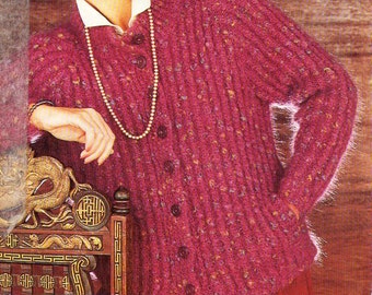 Mohair Ribbed Cardigan Knitting Pattern: Crew Neck, 32-40" (PDF Download)