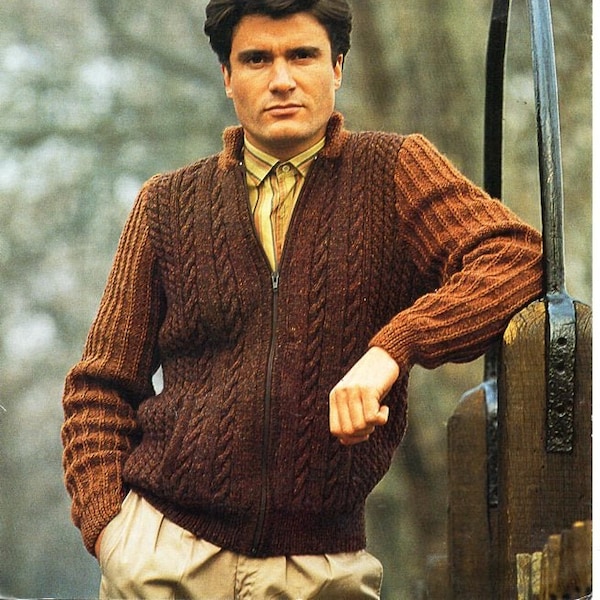 mens cable jacket knitting pattern pdf mens zipper cardigan 36-44" DK light worsted 8ply pdf instant download