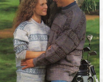 womens mens fair isle sweater knitting pattern PDF ladies fairisle stripe jumper 30-48 inch chest DK Light Worsted 8ply pdf instant download