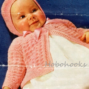 vintage baby matinee jacket set knitting pattern pdf matinee coat bonnet bootees baby set 18-20" DK light worsted 8ply pdf instant download
