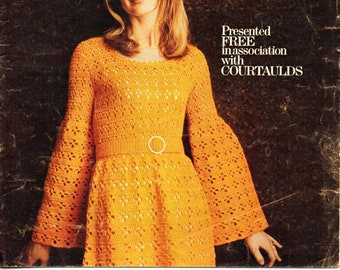 vintage womens crochet dress crochet pattern pdf ladies crochet long sleeve dress 32-34" chest DK light worsted 8ply pdf instant download