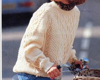 Womens Aran Sweater Womens Knitting Pattern PDF Download Womens
