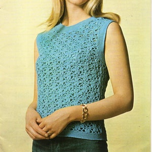 vintage womens crochet top crochet pattern pdf ladies crochet flower top 30-38" 4ply fingering pdf instant download
