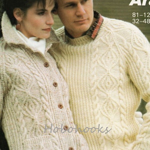 Womens Aran Cardigan Mens Aran Cardigan Aran Jacket Aran Sweater Aran Jumper Knitting Pattern 32-48&quot;Unisex Knitting Pattern PDF download