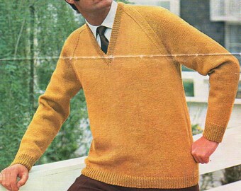 Men's and Women's V Neck Check Border Sweater Knitting Pattern PDF