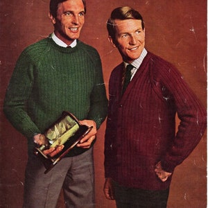 vintage mens rib sweater cardigan knitting pattern pdf mens ribbed jumper jacket 36-44&quot; DK light worsted 8ply pdf instant download