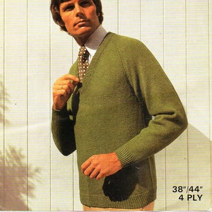 mens 4ply sweater knitting pattern pdf mans jumper classic raglan 38-44&quot; 4 ply fingering mens knitting pattern pdf Instant download