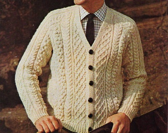 Vintage Mens Aran Cardigan Knitting Pattern Pdf Mens Cable Vintage Mens Aran Cardigan Knitting Pattern Pdf Mens Cable