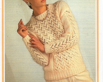 Vintage Lacy Knit Sweater Pattern, Chunky Jumper (PDF Download)