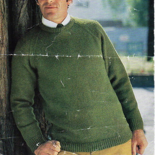 mens knitting pattern pdf download mens sweater knitting pattern mens jumper mens classic sweater round neck 38-42" DK light worsted 8 ply
