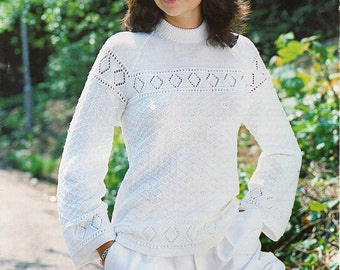 Vintage Lacy Border Sweater Knitting Pattern, 4ply (PDF Download)