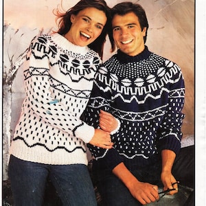 womens mens fair isle sweater knitting pattern pdf chunky ladies fairisle jumper 30-42 inch chunky bulky 12ply pdf Instant Download