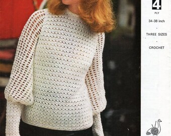 Vintage Crochet Blouse Pattern, Women's 34-38" Top (PDF Download)