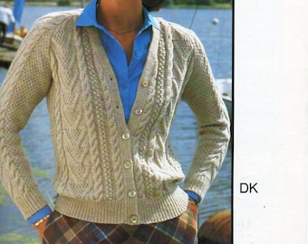 vintage womens aran cardigan knitting pattern pdf ladies cable jacket 34-44" DK light worsted 8 ply pdf instant download