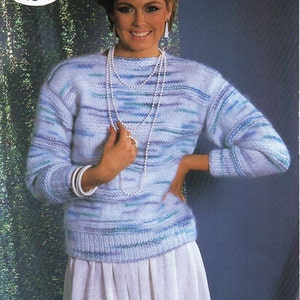 vintage womens chunky sweater knitting pattern PDF ladies round neck jumper 30-42" chunky bulky 12ply Instant download