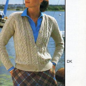 vintage womens aran cardigan knitting pattern pdf ladies cable jacket 34-44&quot; DK light worsted 8 ply pdf instant download