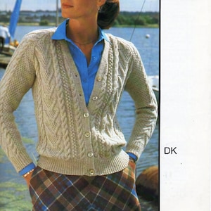 vintage womens aran cardigan knitting pattern pdf ladies cable jacket 34-44" DK light worsted 8 ply pdf instant download