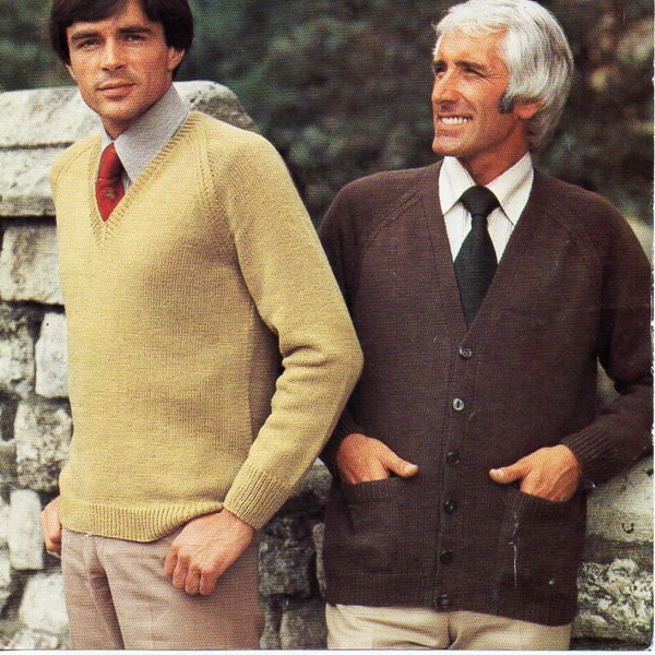 vintage mens classic sweater cardigan knitting pattern pdf DK larger sizes mens jumper jacket 40-50" DK light worsted 8ply Instant Download