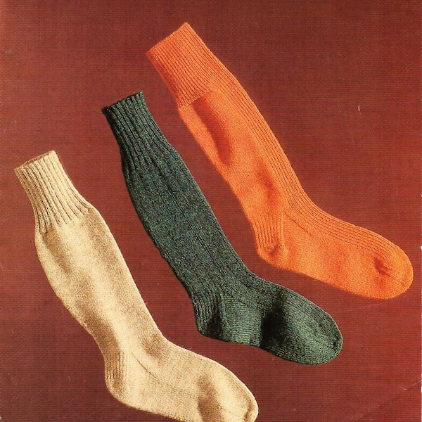 vintage mens socks knitting pattern pdf mans 4Ply long socks 10-11" 4 Ply fingering pdf instant download