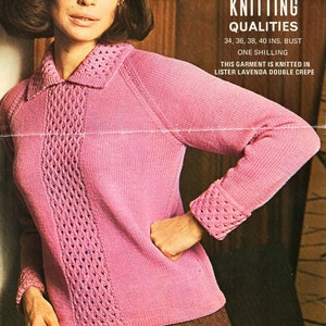 vintage womens sweater with collar knitting pattern pdf ladies lacy collared jumper 34-40&quot; DK light worsted 8ply pdf instant download