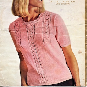 vintage womens top knitting pattern pdf ladies short sleeve sweater jumper 34-38" 4ply fingering pdf instant download