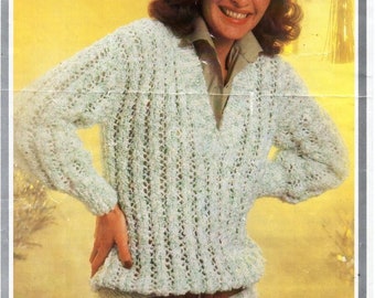Chunky Lacy V-Neck Jumper Knitting Pattern (PDF Download)