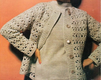 Vintage womens crochet cardigan crochet pattern pdf ladies sweater knitting pattern crochet jacket 34-40" 4ply fingering instant download