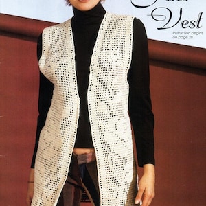 womens filet crochet rose waistcoat crochet pattern pdf ladies crochet jacket vest Size 8-22 thread crochet cotton instant download