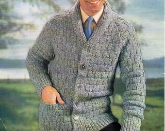 mens knitting pattern pdf download mens cardigan knitting pattern mens jacket shawl collar roll neck cardigan 38-44" chunky bulky 12 ply