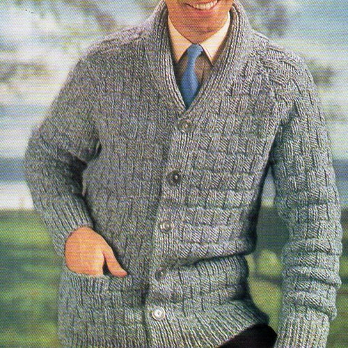 Shawl Collar Cardigan Mens Sweater Knitting Pattern Vintage - Etsy