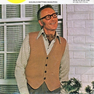 vintage mens waistcoat knitting pattern pdf v front suit waistcoat mens vest 38-44&quot; DK light worsted 8ply pdf instant download