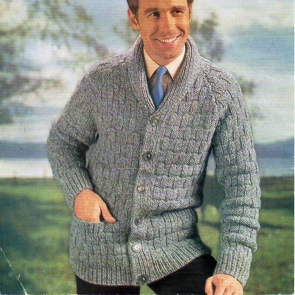 mens knitting pattern pdf download mens cardigan knitting pattern mens jacket shawl collar roll neck cardigan 38-44" chunky bulky 12 ply