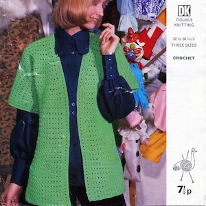 vintage womens crochet jacket crochet pattern pdf ladies short sleeve crochet cardigan 32-36&quot; DK light worsted 8ply pdf instant download