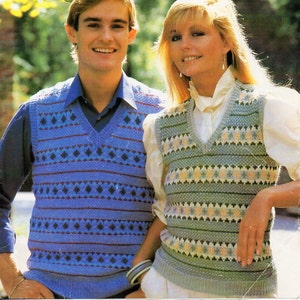 womens mens fair isle slipover knitting pattern PDF DK ladies fairisle sleeveless sweater top 31-41&quot; DK light worsted 8ply Instant Download