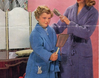 vintage womens dressing gown knitting pattern pdf ladies childrens mens housecoat 24-42" chunky bulky 12ply pdf instant download