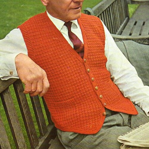 Vintage Mens Waistcoat Knitting Pattern Pdf Mens V Front Suit Etsy UK