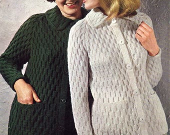 vintage womens jacket knitting pattern pdf ladies collared cardigan 34-42" DK light worsted 8ply pdf instant download